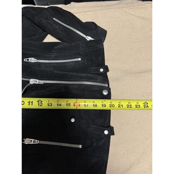 BLANKNYC Suede Moto Jacket Womens Small Black Biker Asymmetrical Zip Belted - Picture 14 of 15
